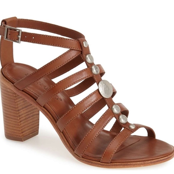 Bernardo Hannah Strappy Studded Thong Heel Sandals Tan leather Cuoio - Picture 13 of 16